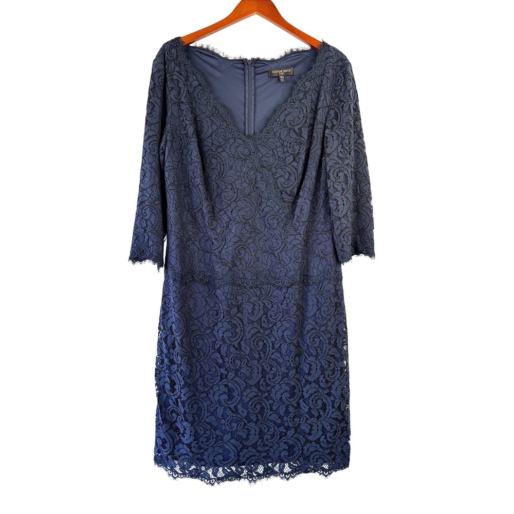 TADASHI SHOJI Navy Floral Lace Sheath Dress 16W 3/4 Sleeve Mother of Bride